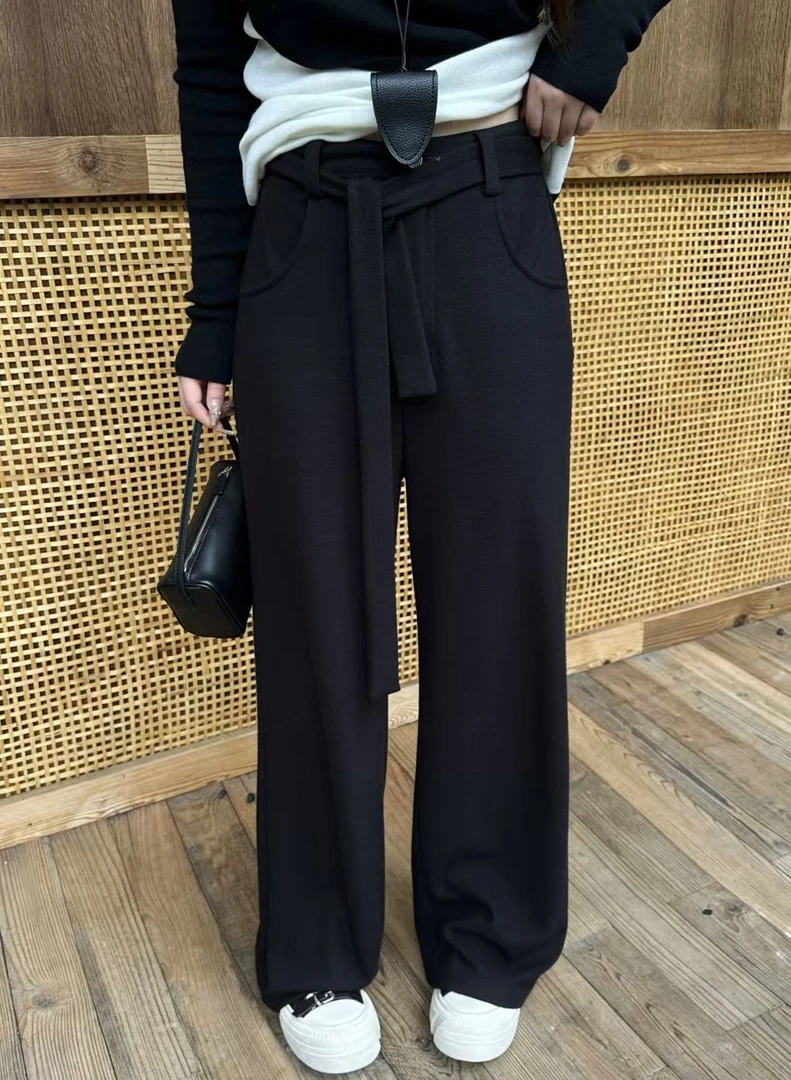 琪琪怪怪大码女装早秋高腰宽松阔腿裤百搭垂感拖地长裤P47613QQ