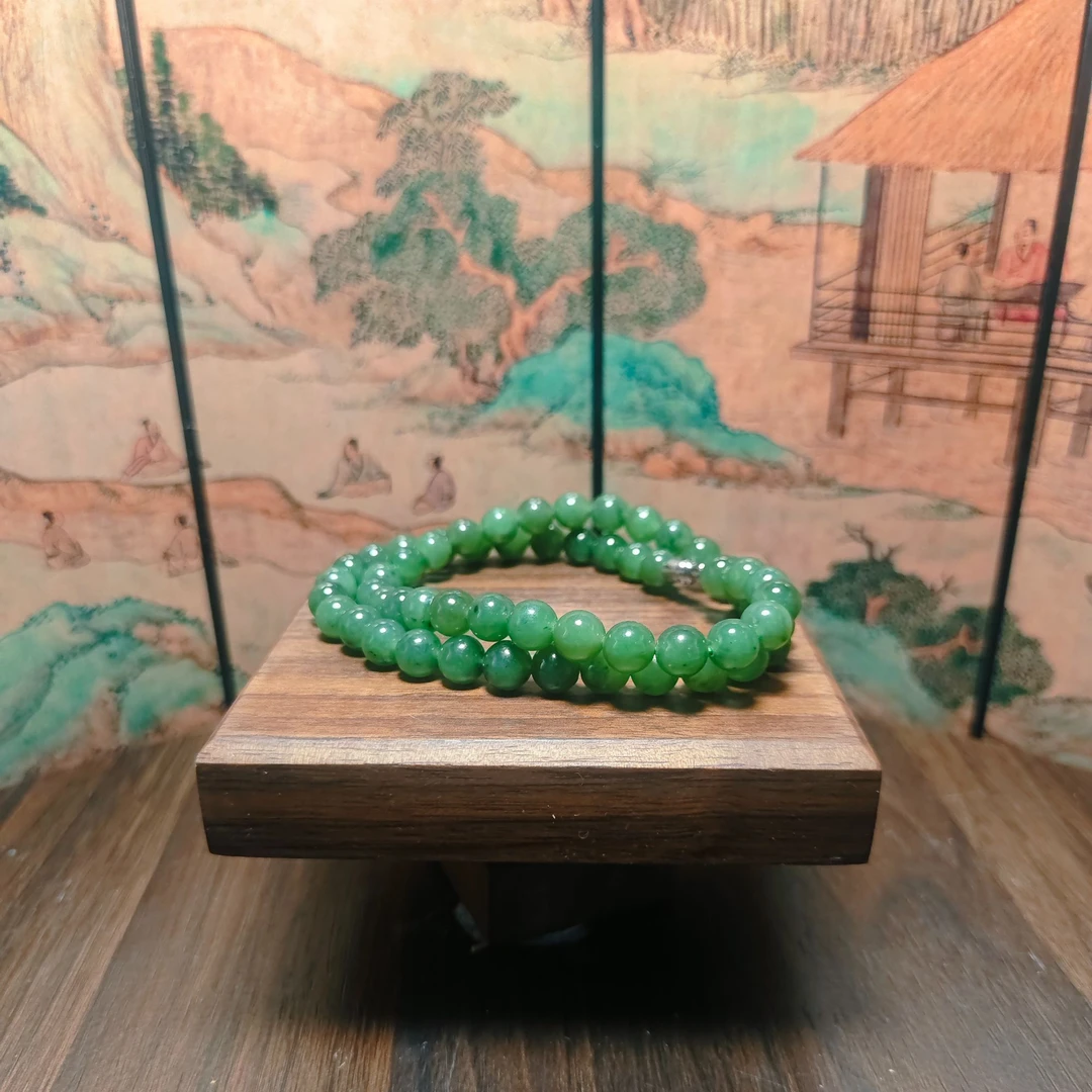 K和田玉碧玉圆珠项链0629