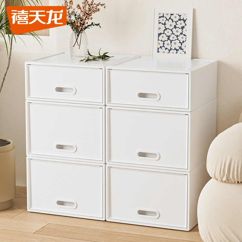 日式抽屉式卧室纯色收纳箱盒裤袜家用内衣玩家衣柜收纳盒分类归纳