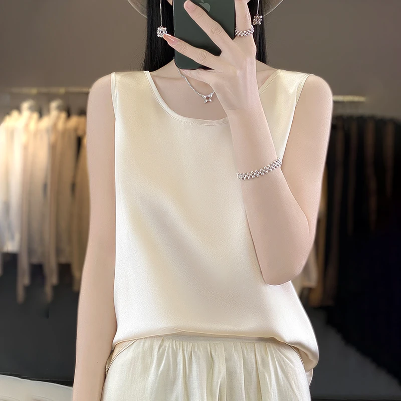 （轻奢爆款）新款醋酸缎面内搭吊带无袖背心女宽松大码西装内搭