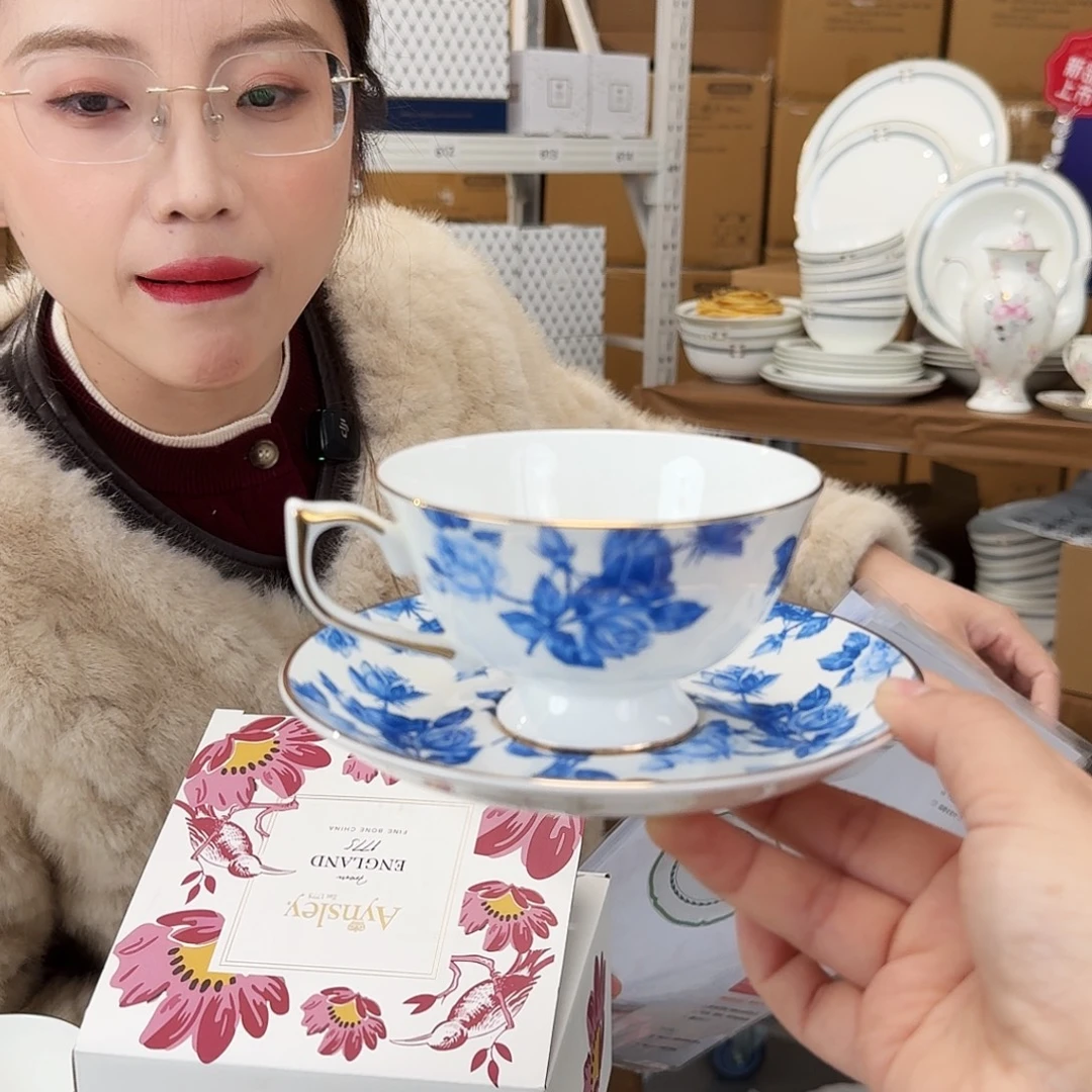 骨瓷高骨骨瓷咖啡杯碟一套220ml外贸骨瓷