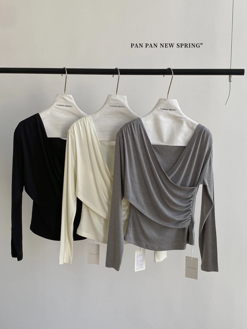 3892  针织荡领百搭上衣 pan