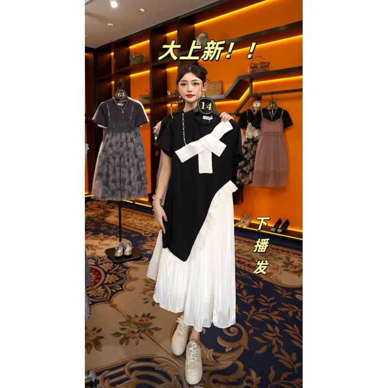 【Linda】【96】法式浪漫风拼接设计感圆领微胖显瘦连衣裙JC-A3117