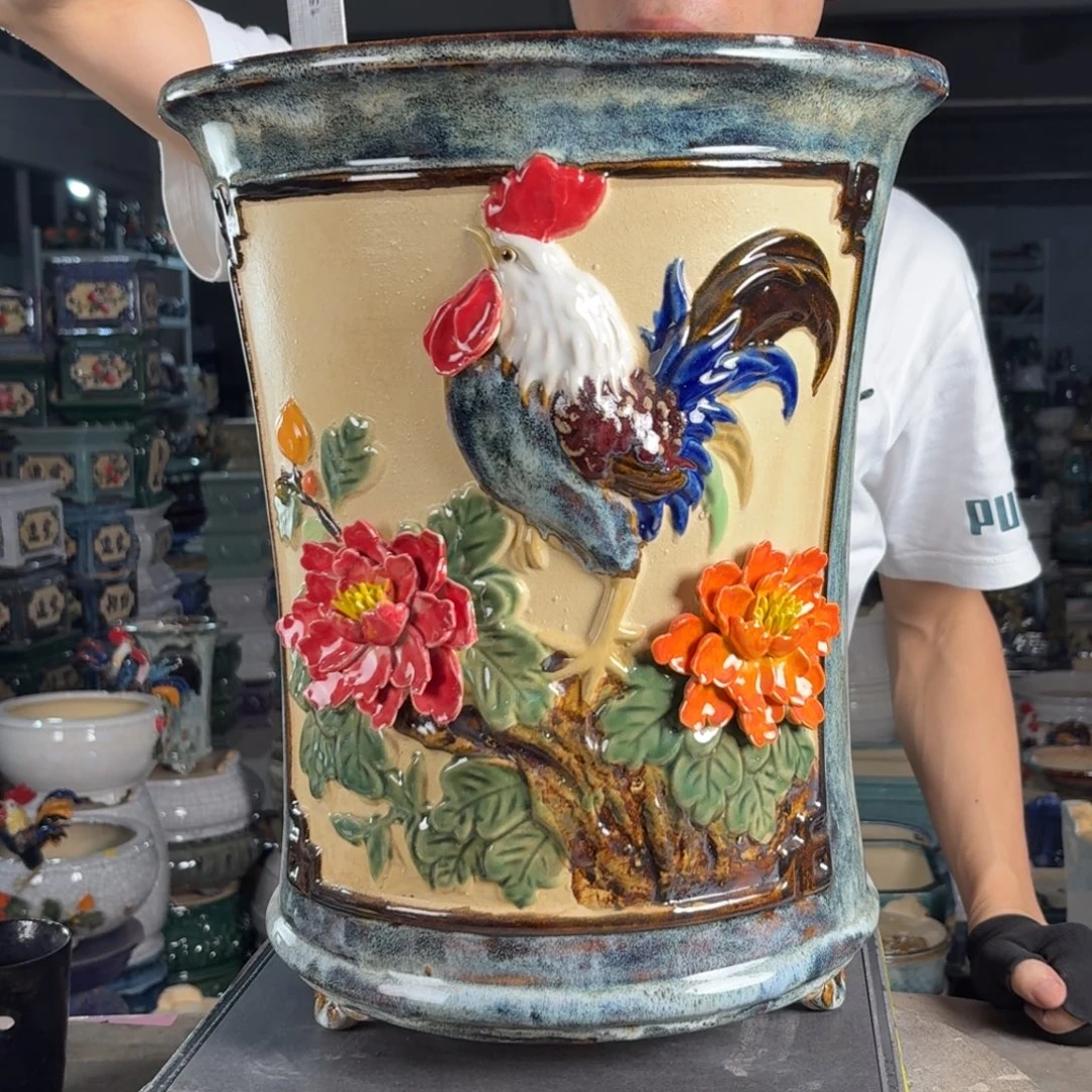 一风堂石湾花盆 内28*37盆口收缩瑕疵
