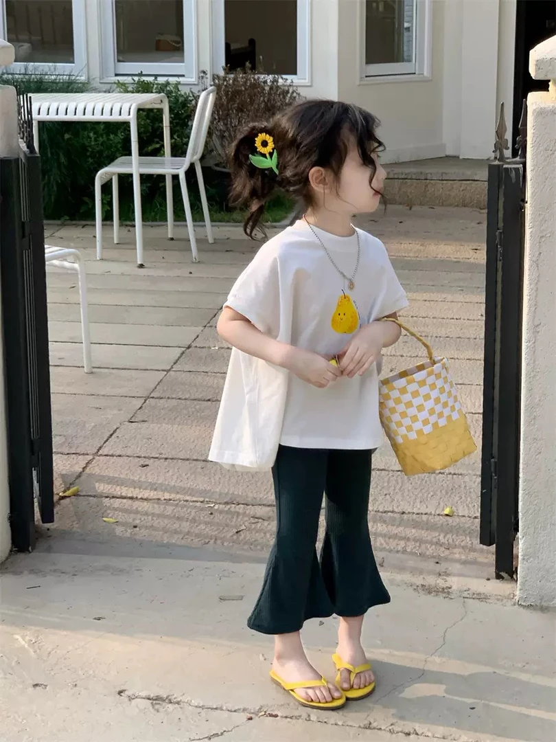 儿童卡通印花短袖2025夏季新款韩版女童宽松T恤洋气 九分牛仔裤子