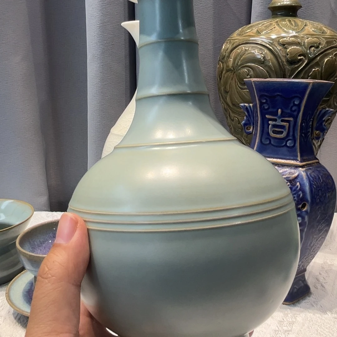 摆件高*汝窑窑竹节瓶