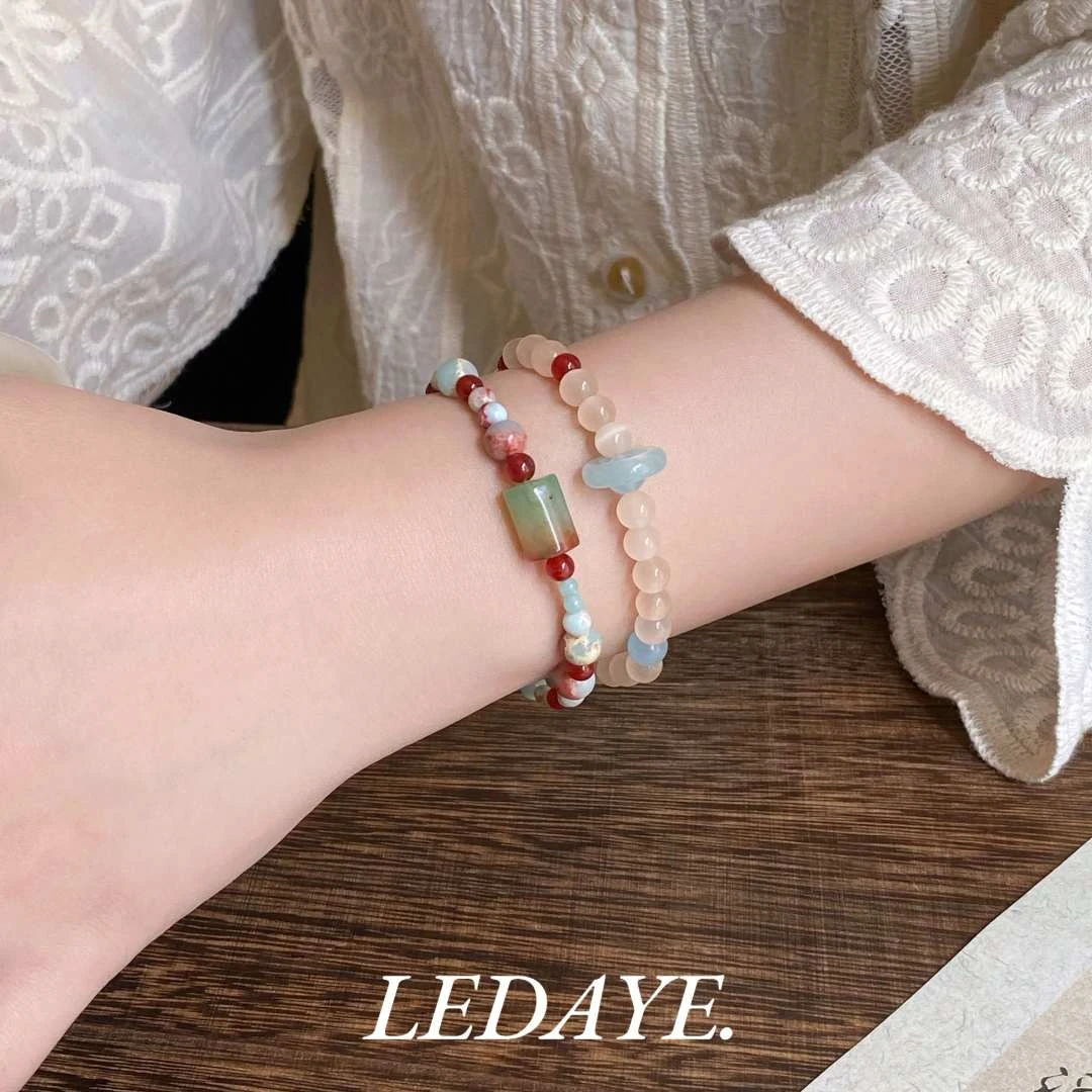 李大爷的店 孔雀玛瑙猫眼撞色红玛瑙手串新中式国潮叠戴手链女