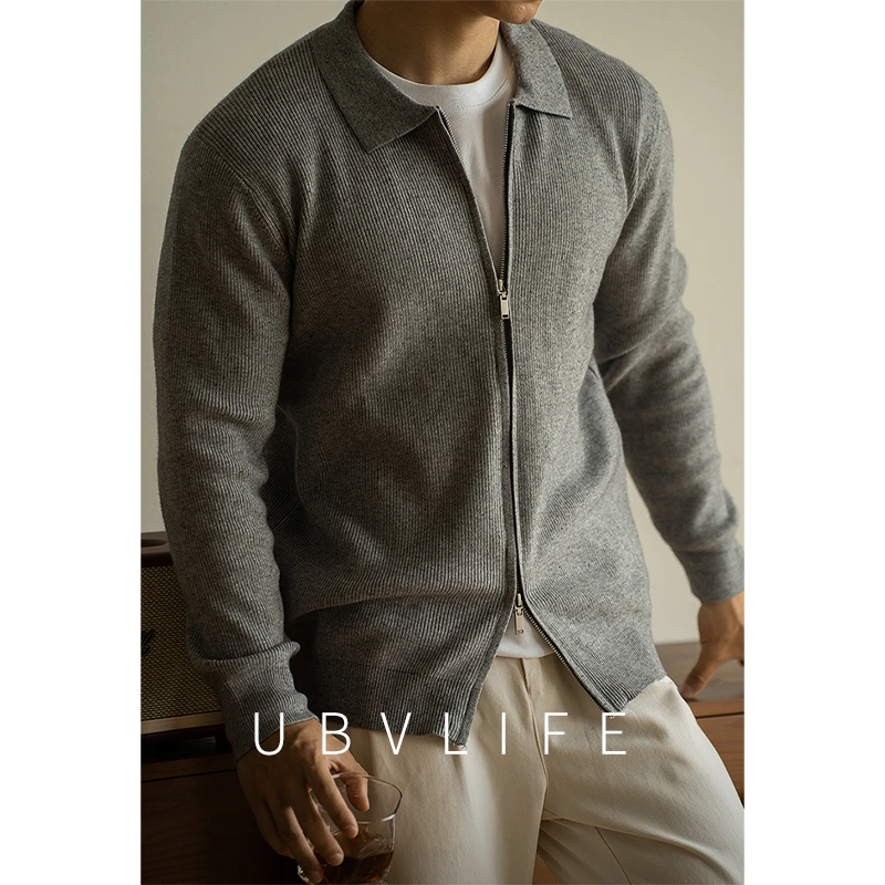 老钱风秋冬新款开衫毛衣男士Cleanfit慵懒松弛感双拉链针织外套