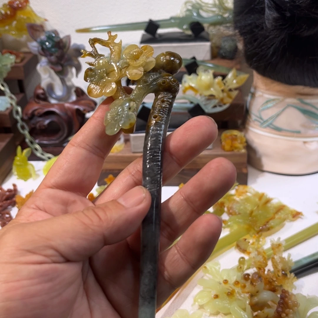蛇纹石玉发簪合金A****e