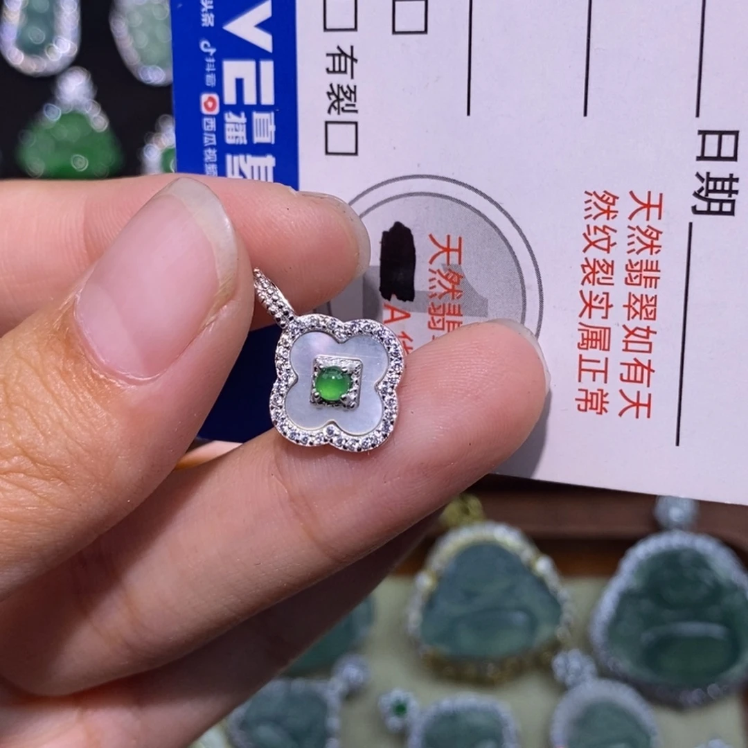颈饰银S925镶嵌翡翠天然