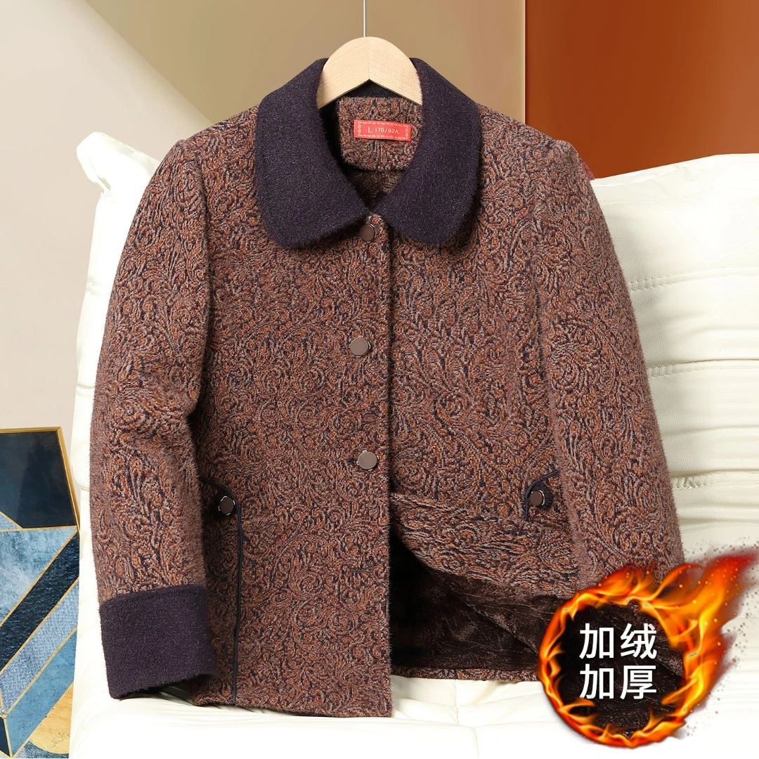 奶奶秋冬装毛呢子加绒外套女中老年人妈妈保暖加厚上衣老太太衣服