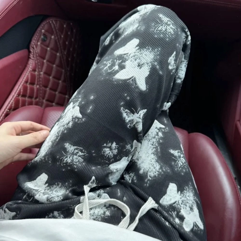 水墨中式阔腿裤女夏季薄款垂感高腰蝴蝶休闲直筒扎染国风冰丝防晒