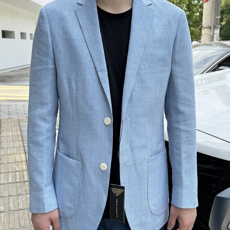 695602羊毛68+亚麻32%2025年夏季新款亚麻西服单层二粒扣休闲西装