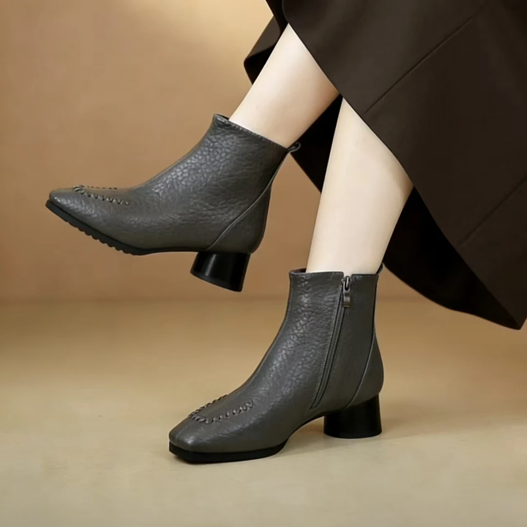 【品牌力荐】欧美短靴女粗跟加绒冬季靴子女款中筒靴1175