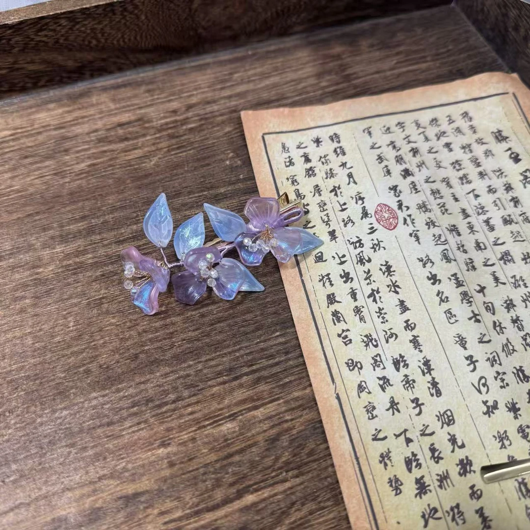 幽蓝紫发夹一只。前尘梦古风汉服配饰