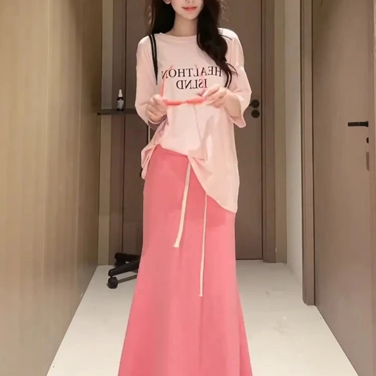 韩版慵懒风宽松休闲字母印花短袖t恤女夏季新款高腰阔腿裤两件套