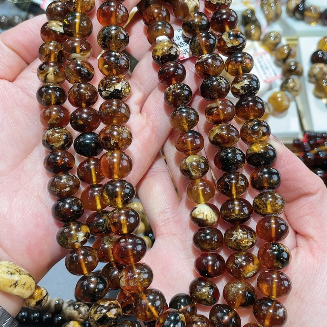 琥珀未镶嵌手链12m花