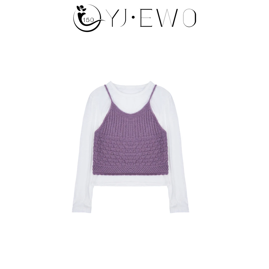 【小爽小个子】春季针织百搭拼接撞色长袖上衣+毛衣套装-YJ2010