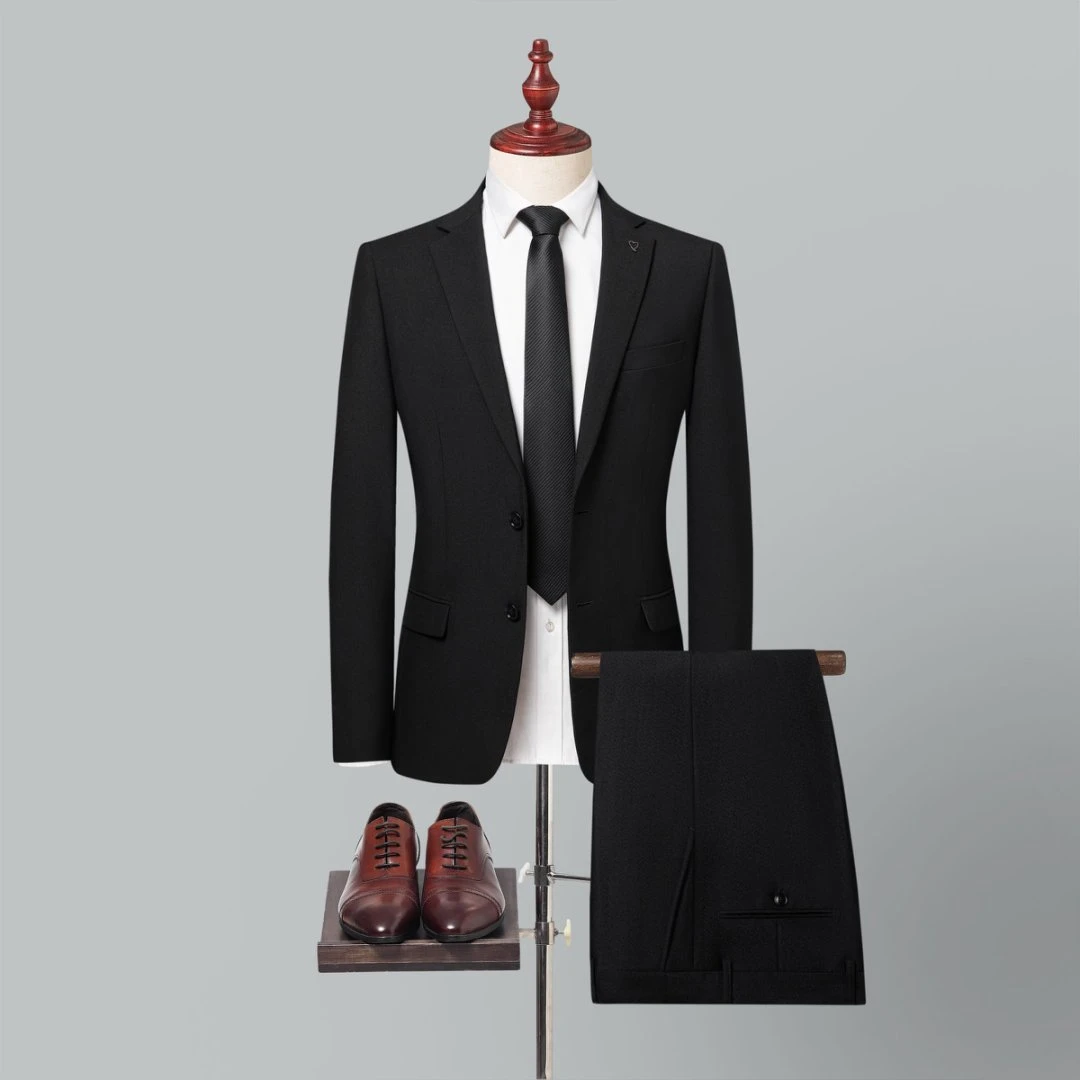 男士纯黑色西服套装两件套商务休闲时尚职业装结婚礼服韩版修身