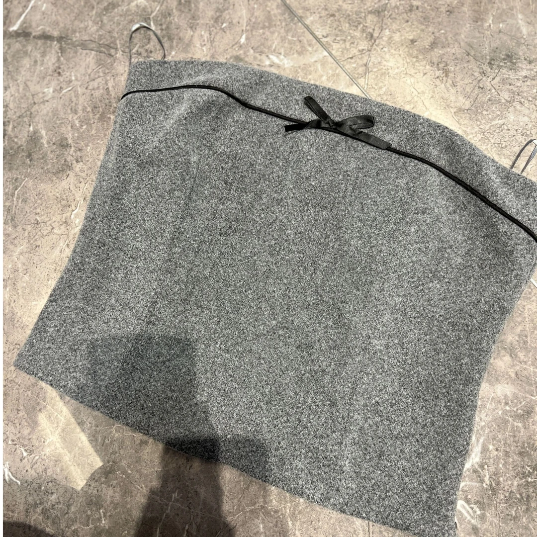 秋冬新款灰色毛呢打底上衣抹胸