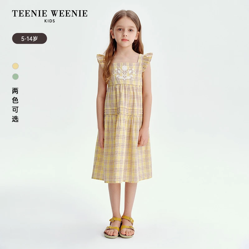 TeenieWeenie Kids小熊童装格纹方领飞袖吊带连衣裙TKOW256549N