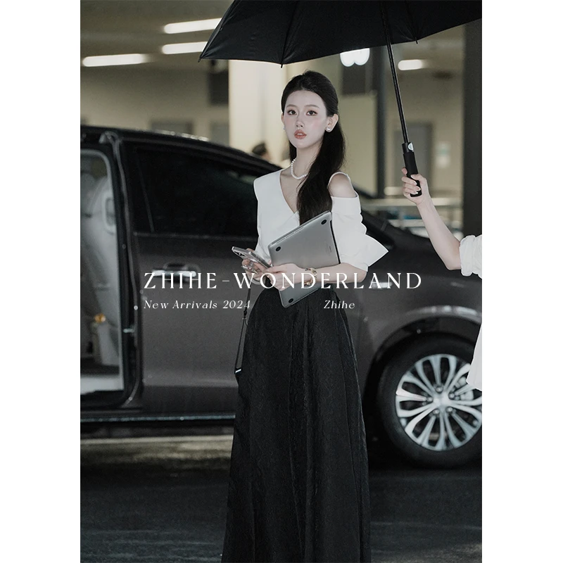 至禾Wonderland【白栀茉莉】小众设计感不对称交叉领长袖衬衫+半裙