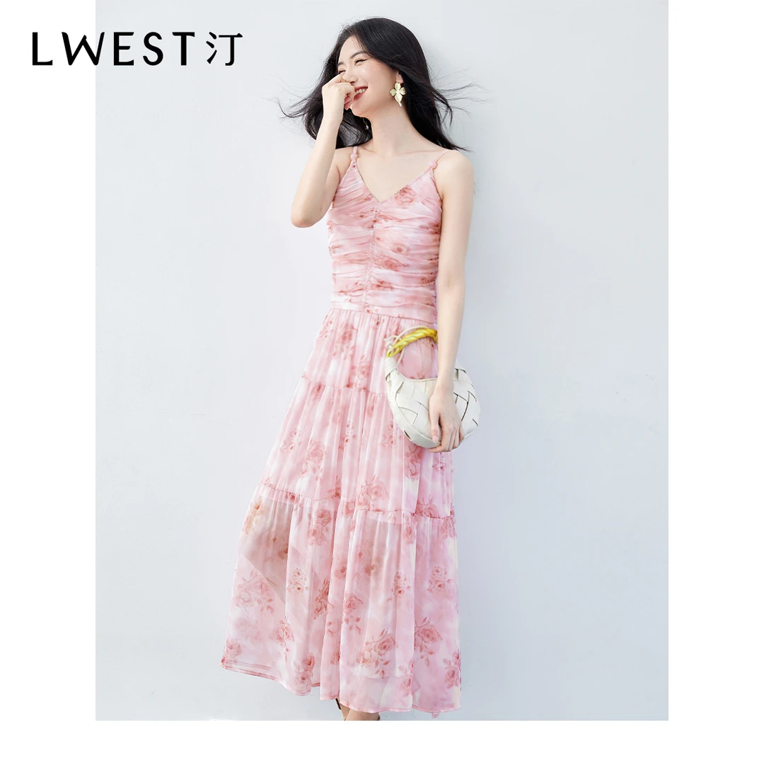 【备用链接】朗文斯汀打揽设计感吊带粉色碎花连衣裙DTML5204C12730