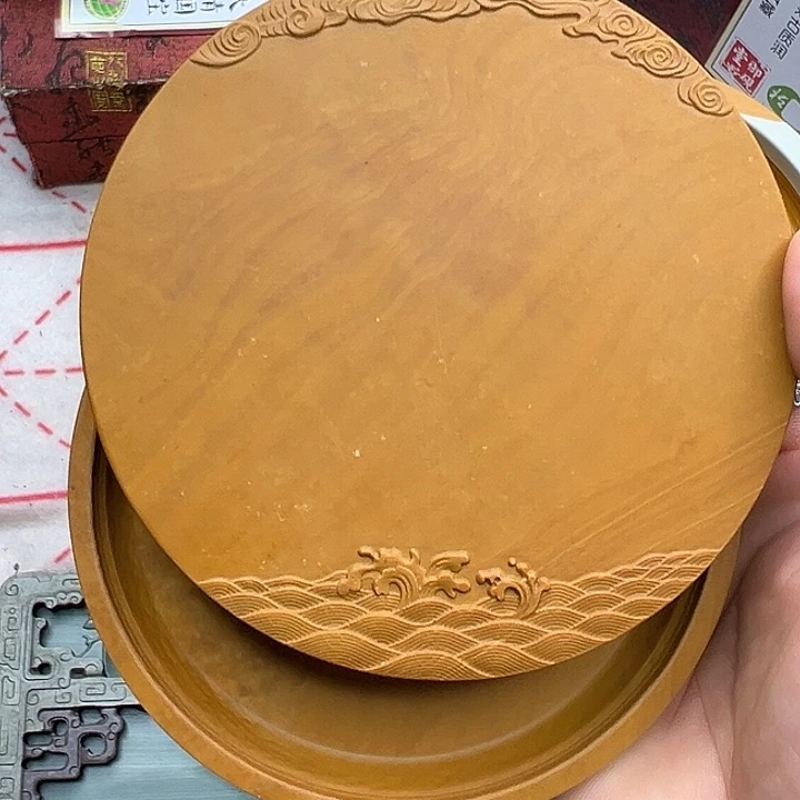 秀***画松花石木纹砚台好用