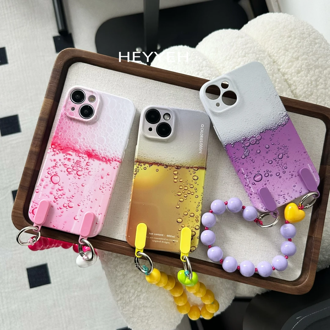 夏日清凉汽水啤酒适用iPhone16promax手机壳苹果15新款13圆珠挂绳