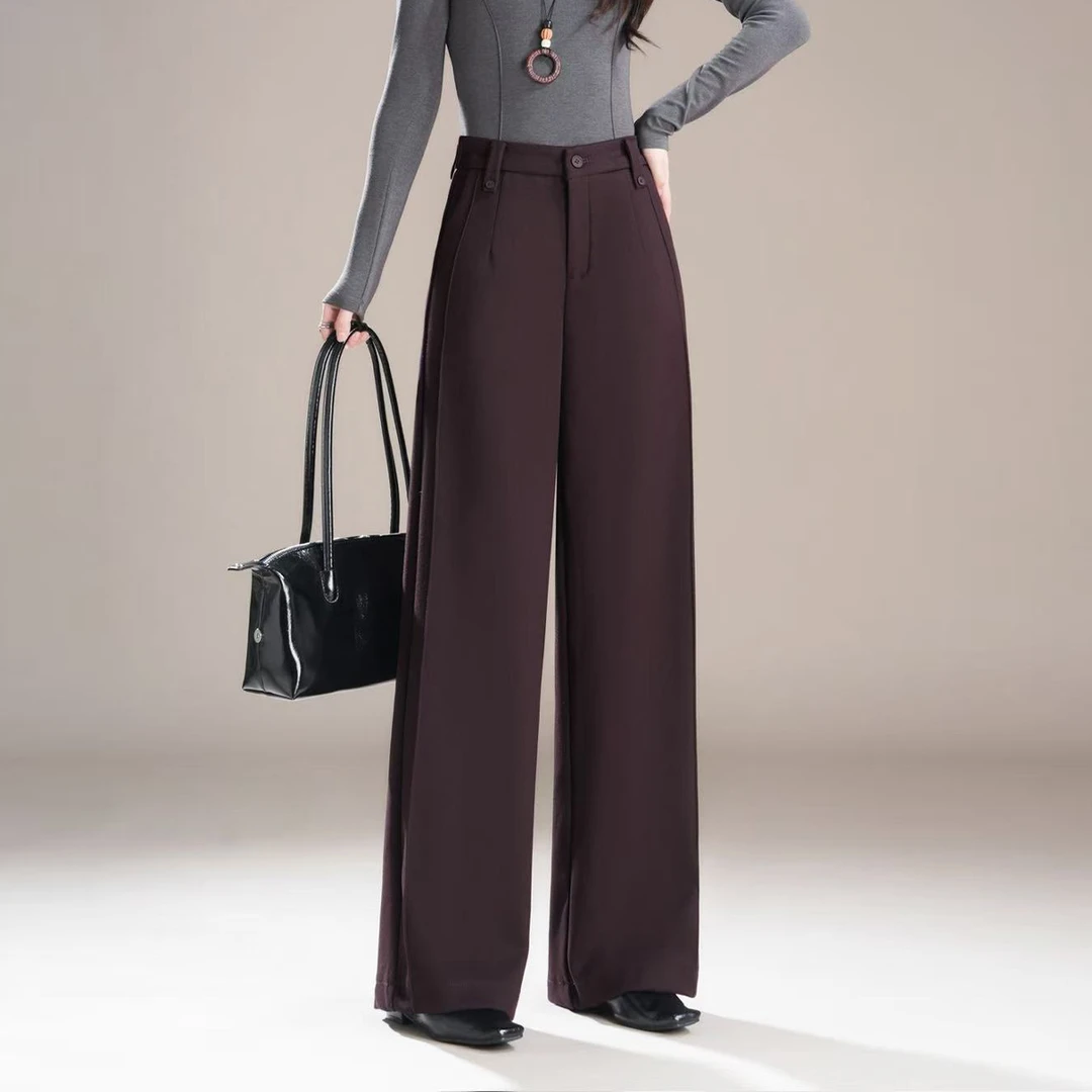 通勤时尚羊毛裤秋冬季爆款高腰阔腿裤气质透气不易皱直筒裤F2139