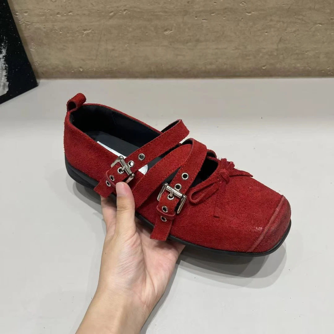 法式单鞋女2025秋季新款复古红色玛丽珍鞋厚底英伦风小皮鞋芭蕾鞋