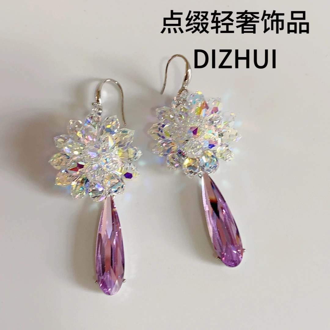 非金属合成锆石耳饰 A29施家繁花轻奢耳环设计师重工气质