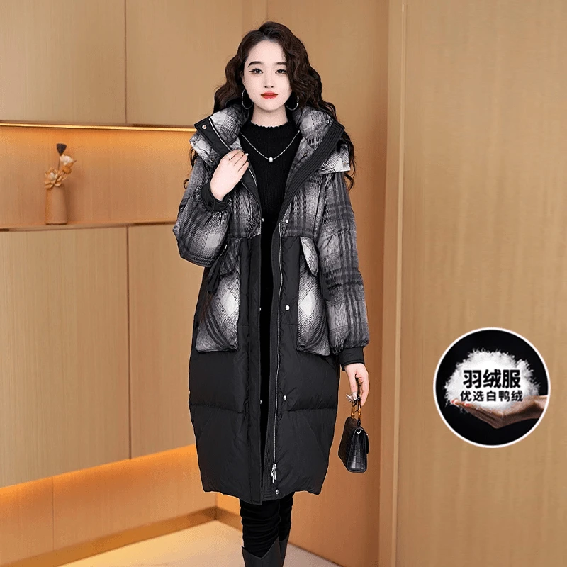 【羽绒服】冬季白鸭绒中长款羽绒服百搭新款时尚气质保暖外套女