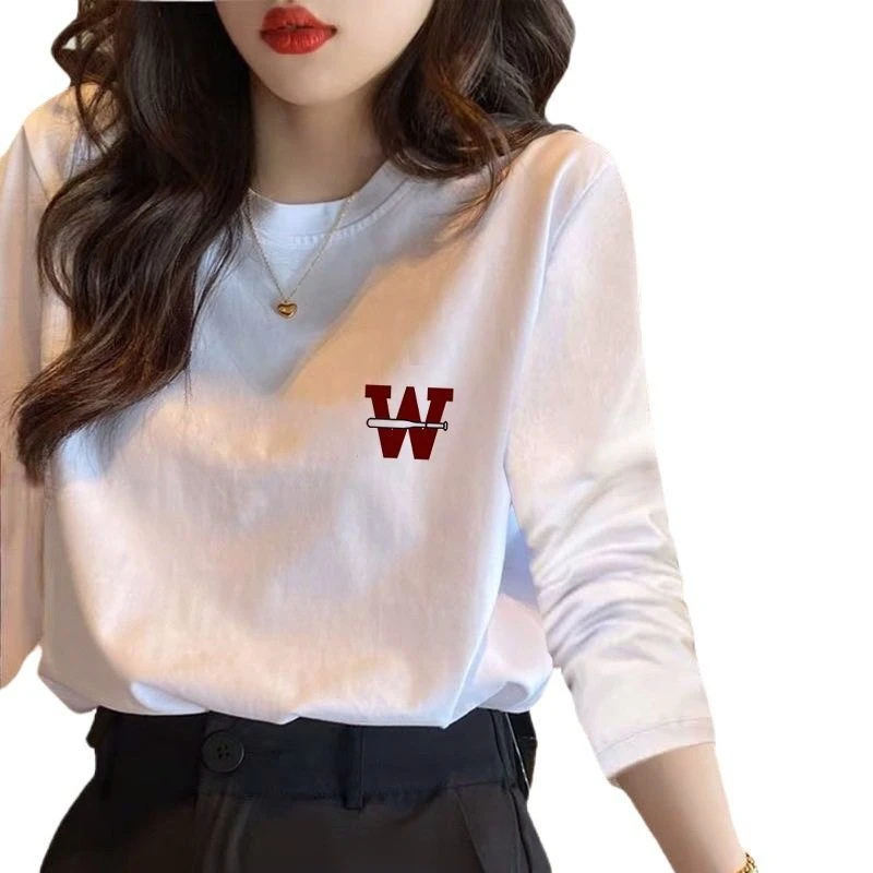 白色纯棉内搭打底衫女2024新款爆款春秋装长袖t恤上衣服百搭