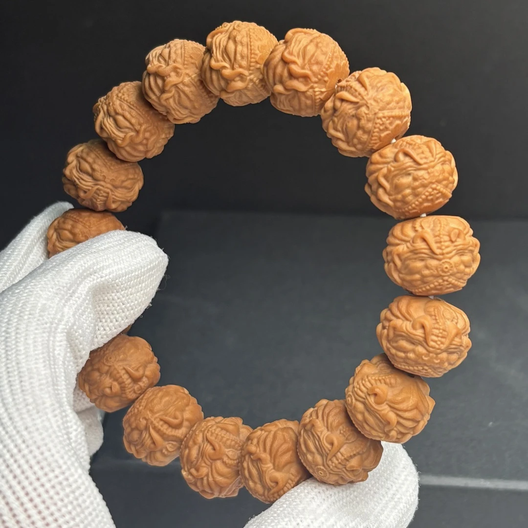【象神】大尺寸原色聚宝盆雕刻手串16mm