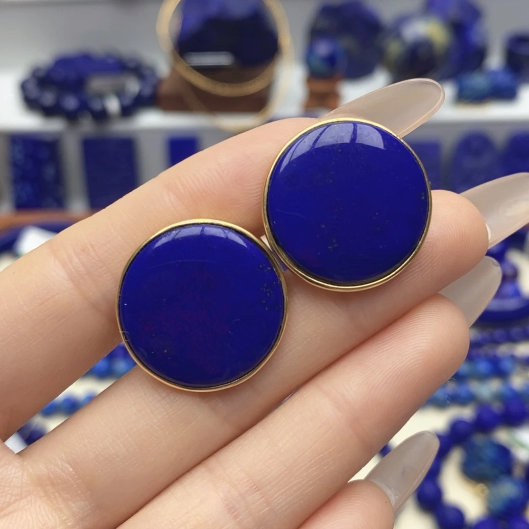 青金石银S925镀金镶嵌耳饰