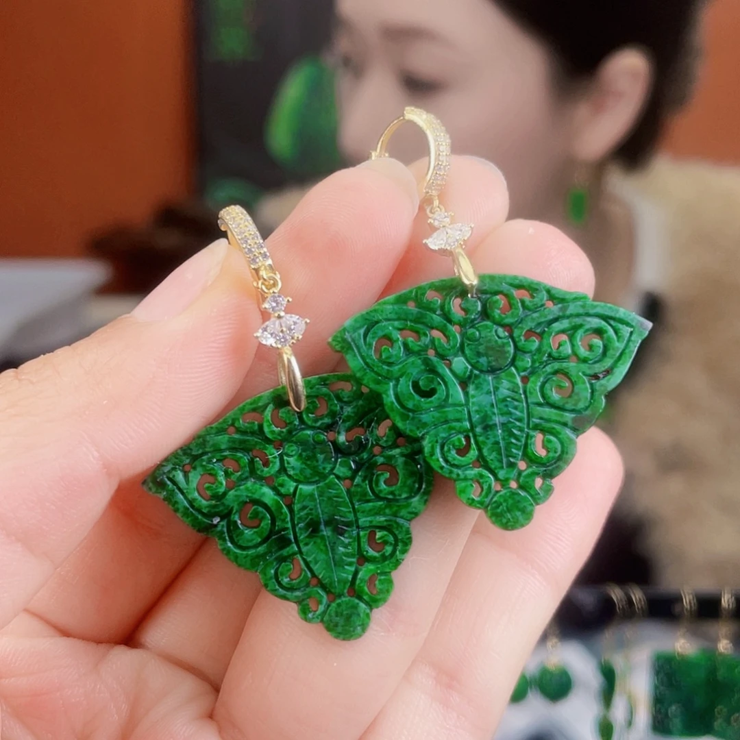 翡翠银S925镶嵌耳饰