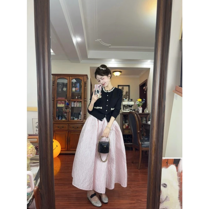 parkyeon早秋ins千金风清冷感开衫圆领上衣气质蓬蓬半身裙套装