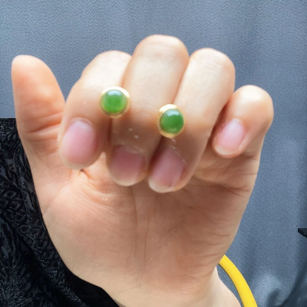 和田玉银S925镶嵌耳饰