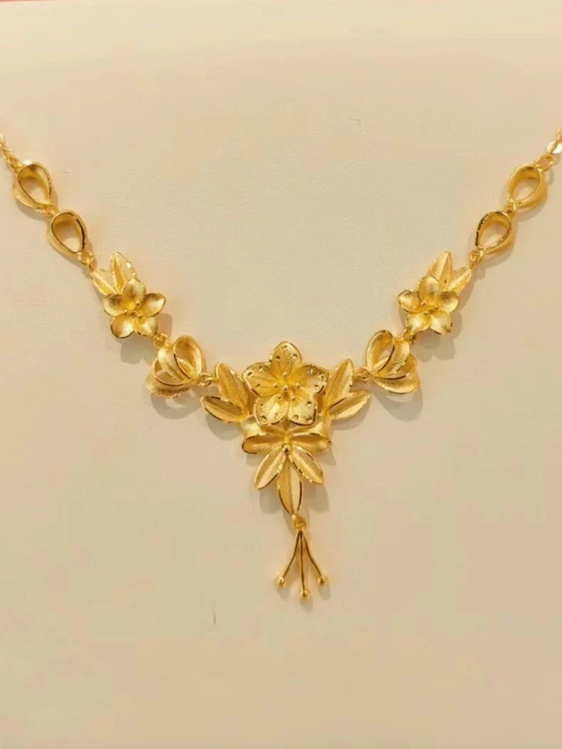 足银银制品 三生三世三生花套链繁花似锦金花朵项链系列女送女友