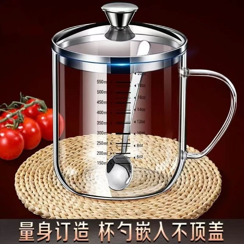 德国同款刻度杯子水杯耐高温计量玻璃牛奶咖啡杯带盖茶杯刻度水杯