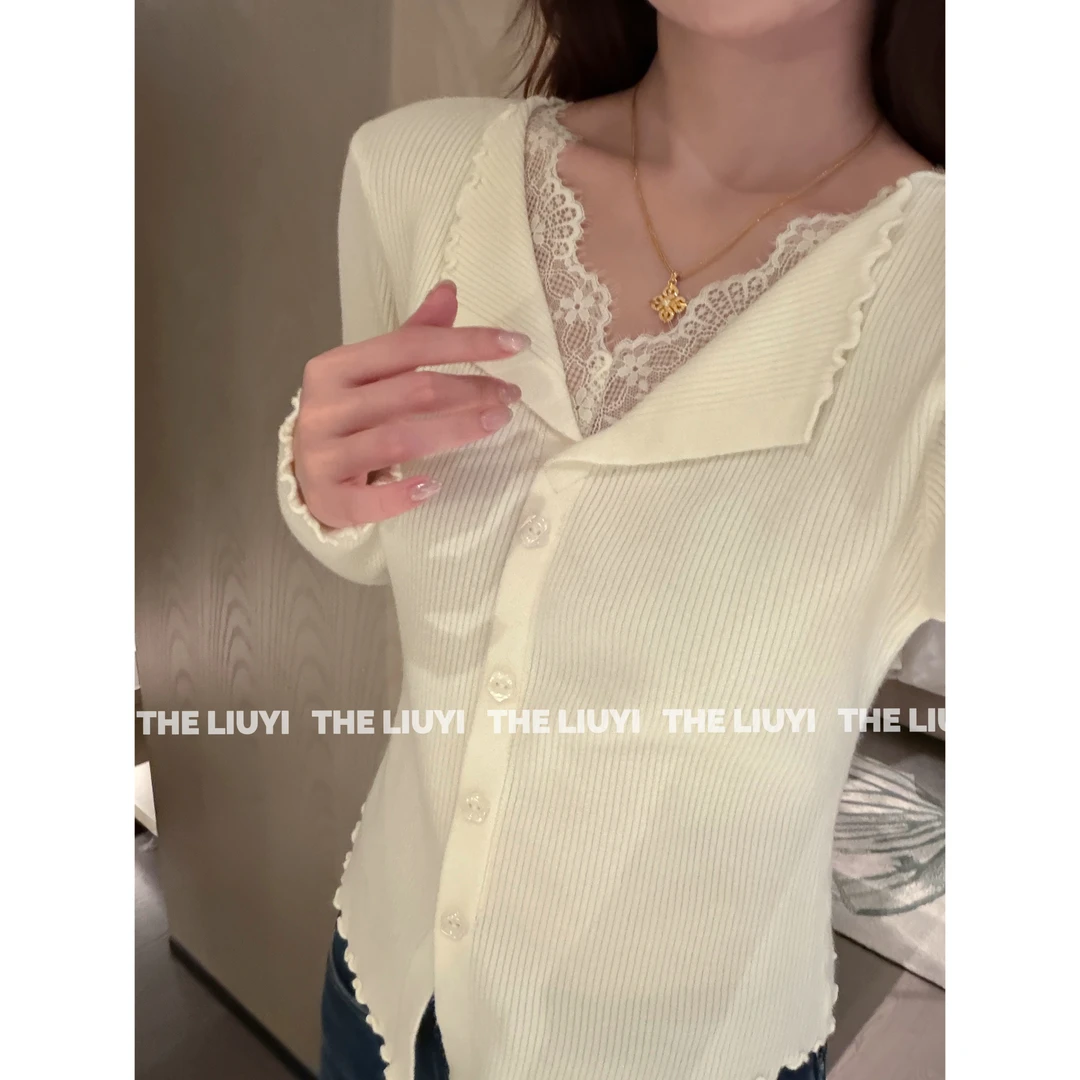 【LIUYI】温柔恋人~温柔风拼接蕾丝假两件针织衫510263
