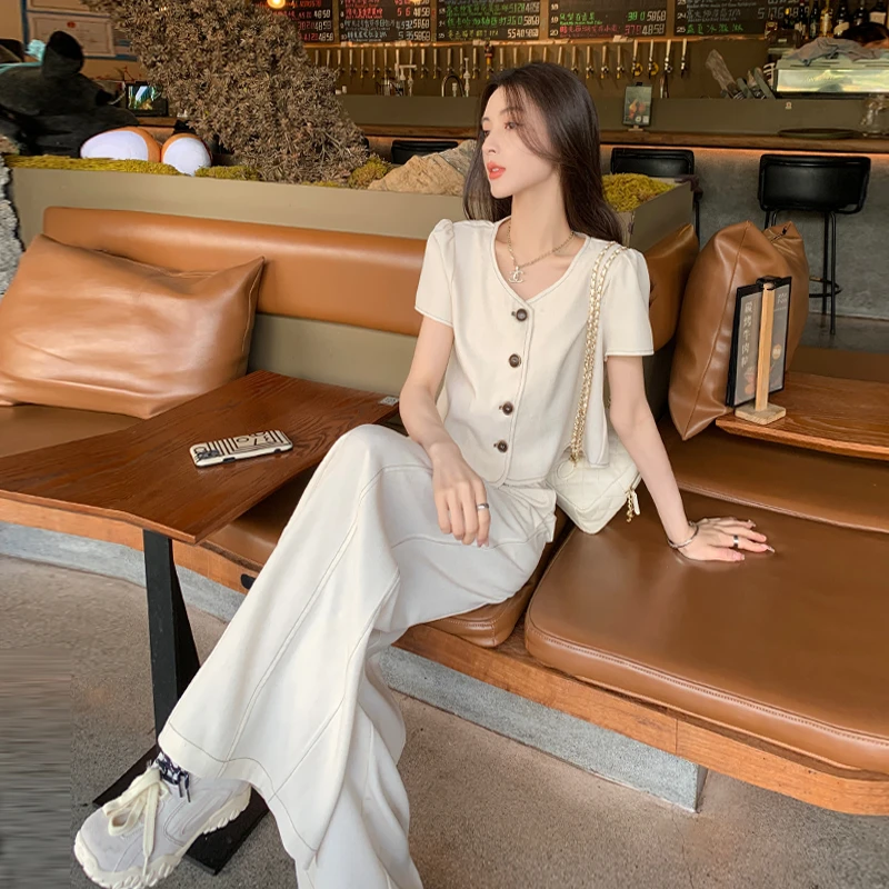 小香风时尚套装女夏季2025新款显瘦减龄气质休闲短袖阔腿裤两件套