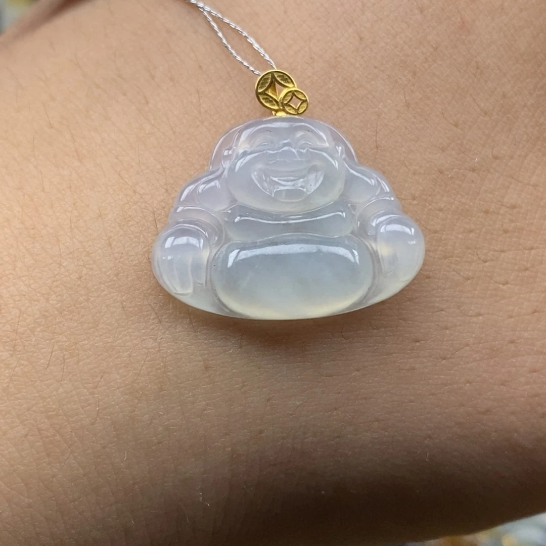 翡翠18K金镶嵌颈饰佛公