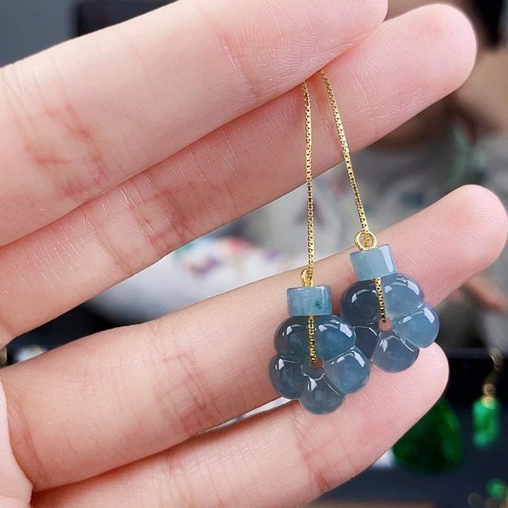 翡翠耳饰银S925镶嵌饰品