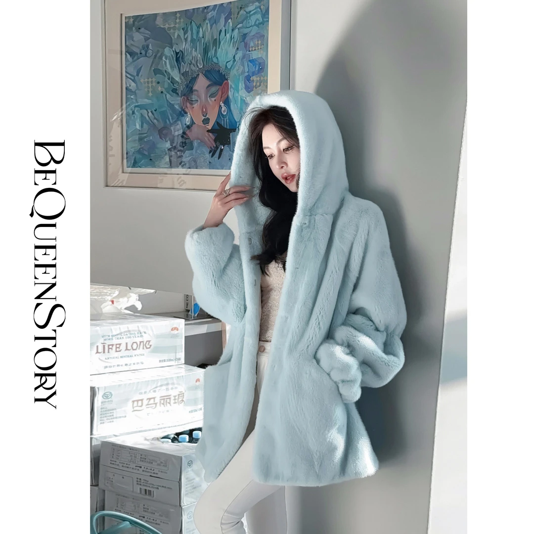 余潇潇【倾世温柔】高级感丹麦皇冠水貂毛保暖连帽皮草外套