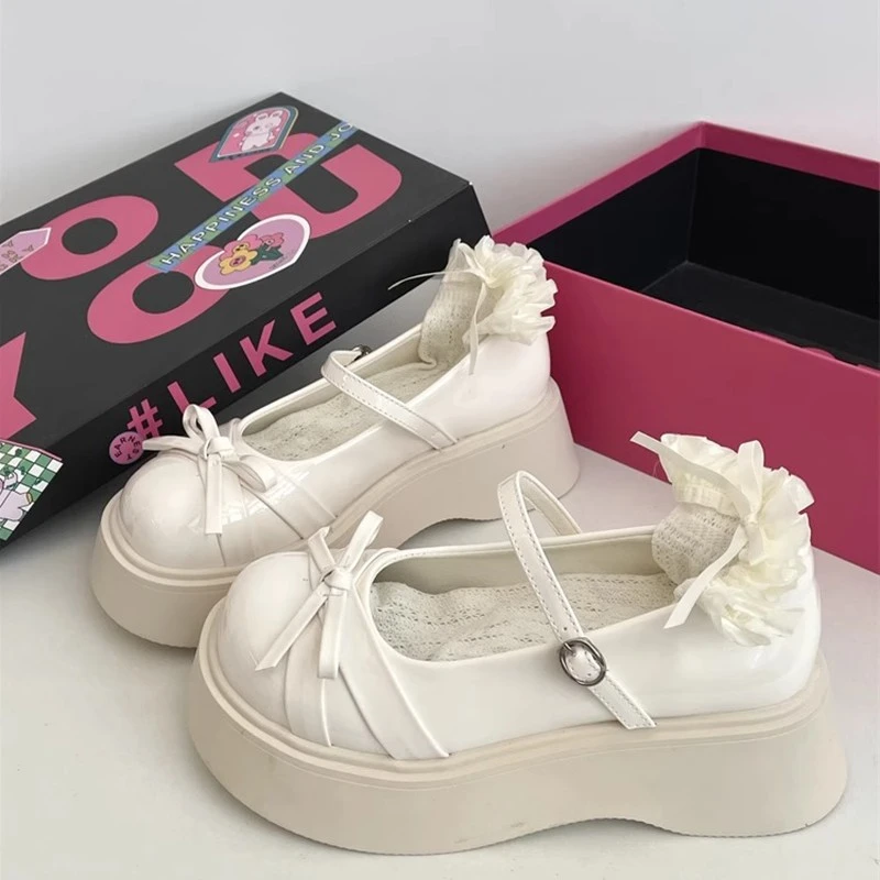 日系复古小皮鞋女2025春季新款百搭甜美蝴蝶结厚底玛丽珍单鞋增高