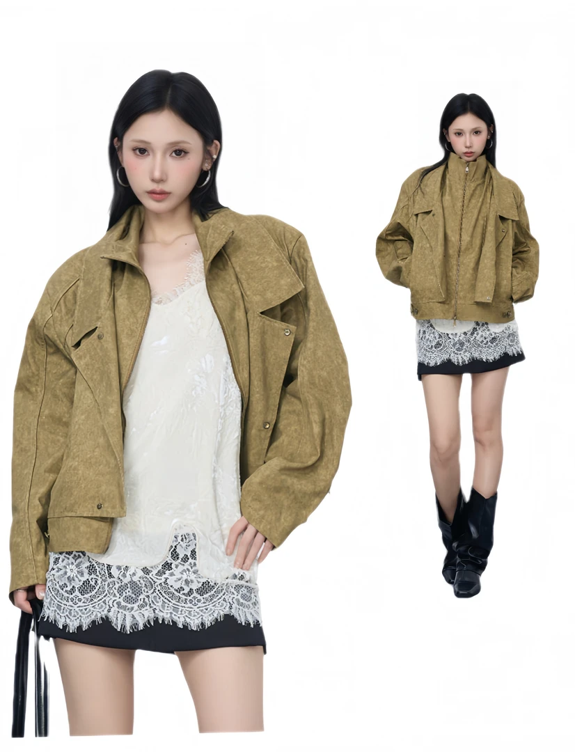 NOAYTOK机车风街头铆钉宽松外套女2025新款秋季设计感男友风上衣