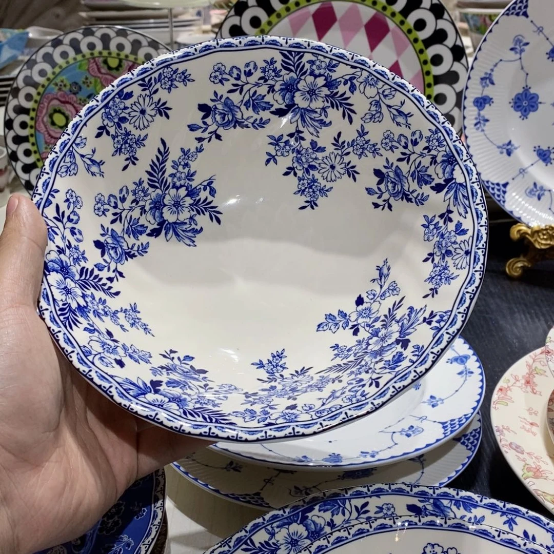 园***园瓷重瑕青花八寸大面碗