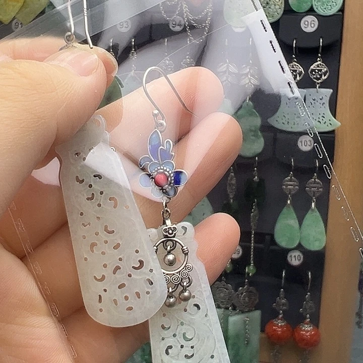 N***姐翡翠银S925镶嵌耳饰